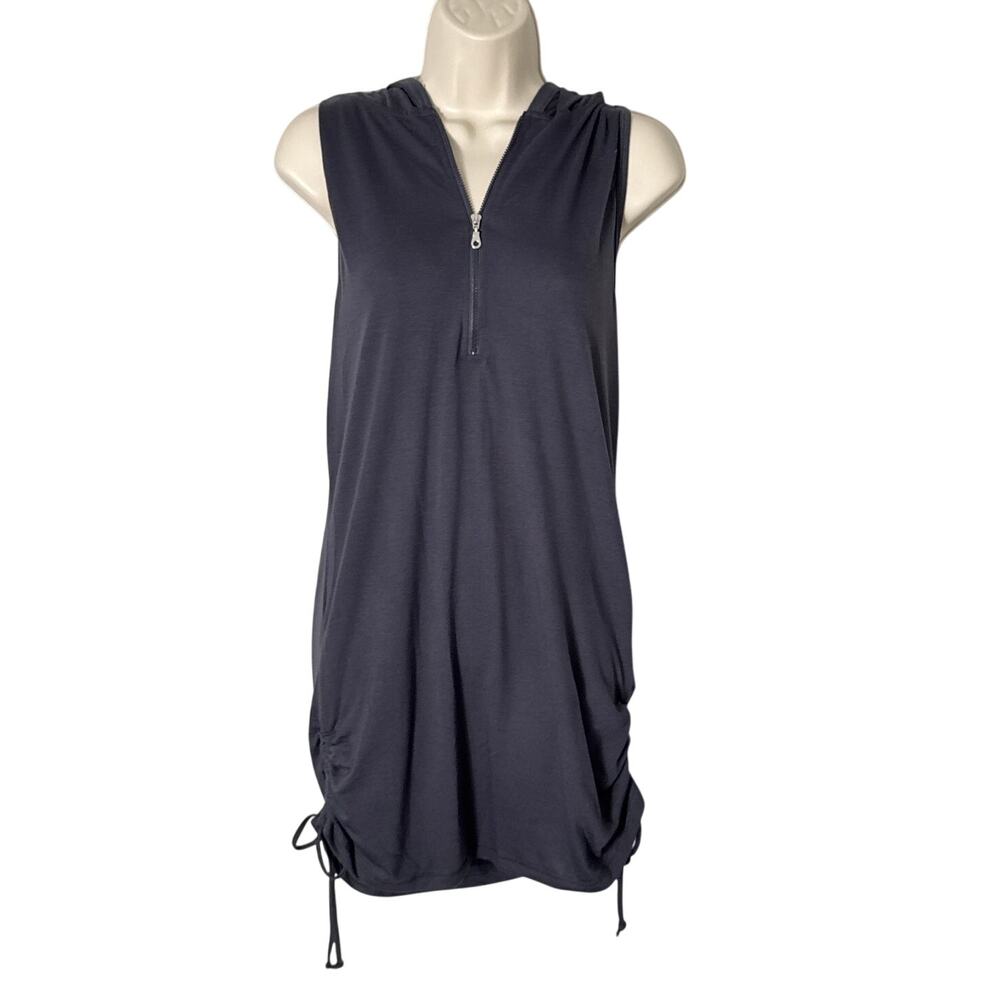 VENUS Dark Gray Ruched Mini Dress Beach‎ Cover Up with Hood Size S